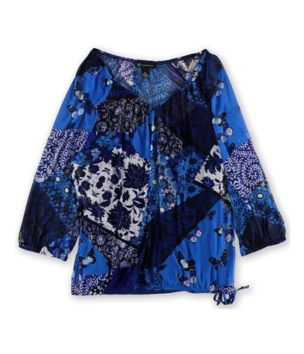I-N-C Womens Floral Pullover Blouse blue 2XL