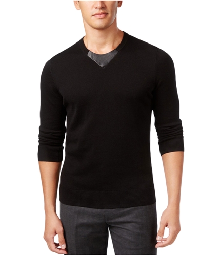 I-N-C Mens Faux-Leather Pullover Sweater deepblack S