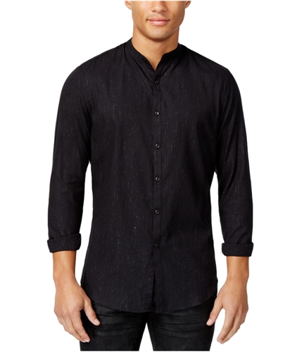 I-N-C Mens Solid Metallic Button Up Shirt black L