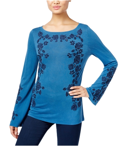 I-N-C Womens Embroidered Pullover Blouse chambrayblue M