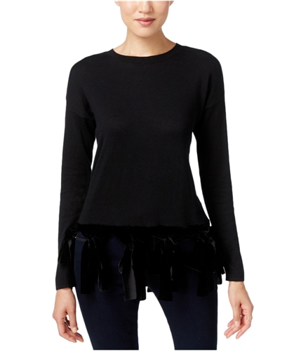 I-N-C Womens Velvet Trim Pullover Sweater deepblack L