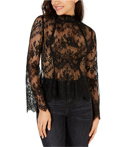 Leyden Womens Sheer Lace Pullover Blouse black XS