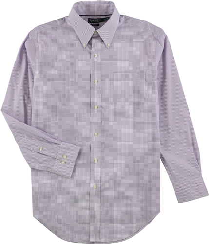 Ralph Lauren Mens Small Check Button Up Dress Shirt lavender 15.5
