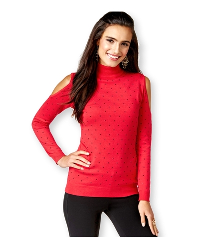Thalia Sodi Womens Studded Cold Shoulder Pullover Sweater crimsonleaf XL