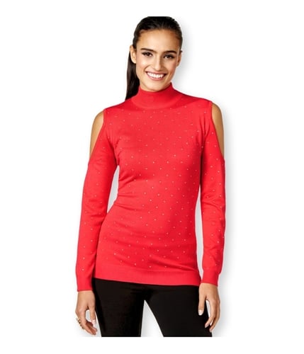 Thalia Sodi Womens Studded Cold Shoulder Pullover Sweater gardenpink M