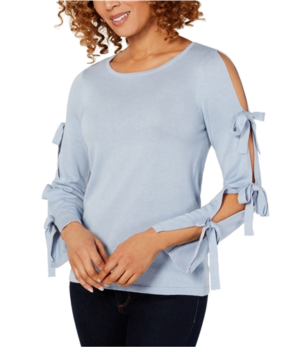 CeCe Womens Split Bow Sleeve Pullover Sweater blue XS