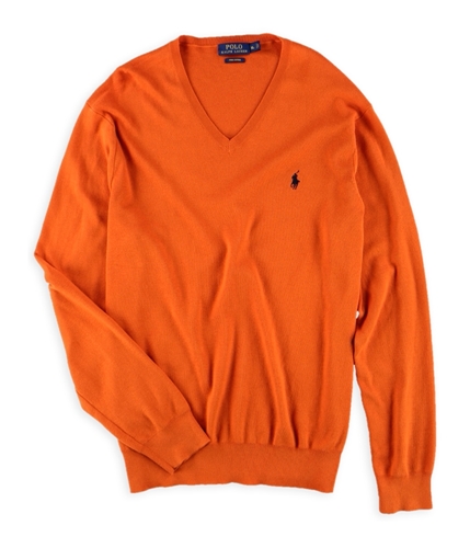 Ralph Lauren Mens Pima Cotton V-Neck Pullover Sweater cstleorange L