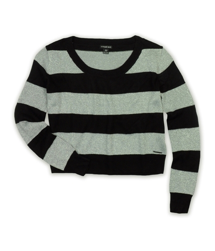 Ecko Unltd. Womens Metallic Stripe Open Neck Knit Sweater black XS