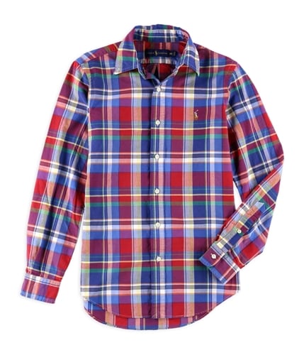 Ralph Lauren Mens Plaid Oxford Button Up Shirt redblue XS
