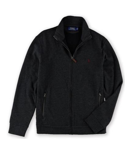 Ralph Lauren Mens Fleece Zip-Up Shawl Sweater charcoal M