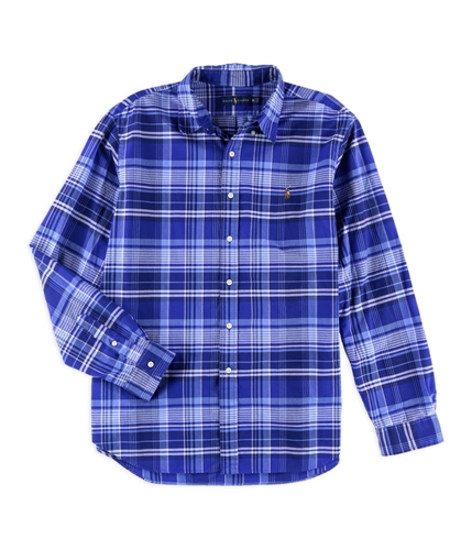 Ralph Lauren Mens Plaid Cotton Oxford Button Up Shirt navyblue XL