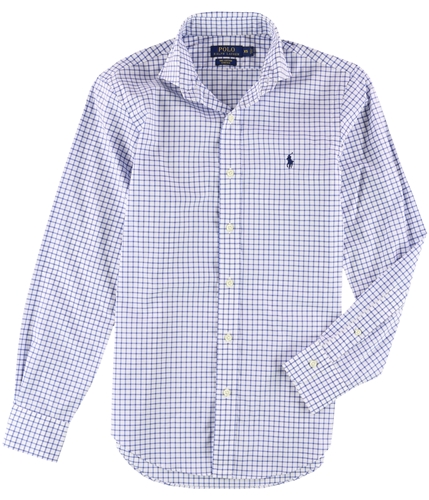 Ralph Lauren Mens Checked Poplin Button Up Shirt whiteblue XS