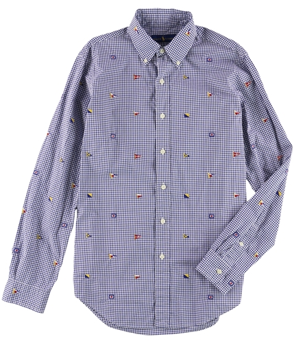 Ralph Lauren Mens Embroidered Button Up Shirt navywhite S