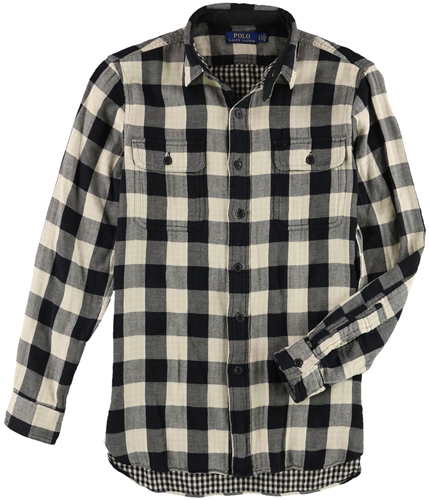 Ralph Lauren Mens Iconic Flannel Button Up Shirt creamblac XS