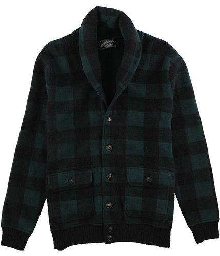 Ralph Lauren Mens Wool Blend Gingham Shawl Sweater green M