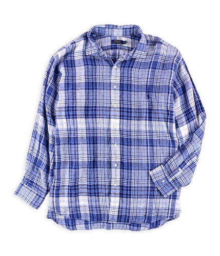 Ralph Lauren Mens Linen Button Up Shirt bluewhite Big 4X
