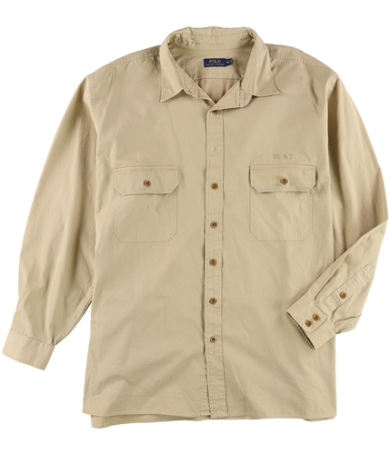 Ralph Lauren Mens Twill Utility Button Up Shirt tan 2LT