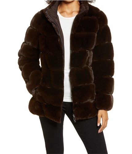 Via Spiga Womens Faux Fur Reversible Coat brown XL