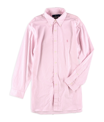 Ralph Lauren Mens Slim Fit Stripe Button Up Dress Shirt pinkwhite 16.5