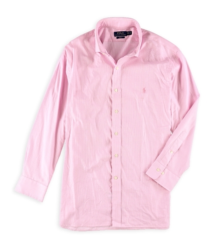Ralph Lauren Mens Checkered Logo Button Up Dress Shirt pinkwhite 17.5