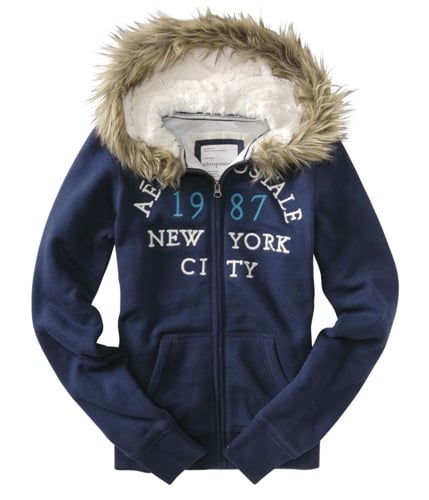 Aeropostale Womens New York City Fur Hoodie Sweatshirt navyblue XS