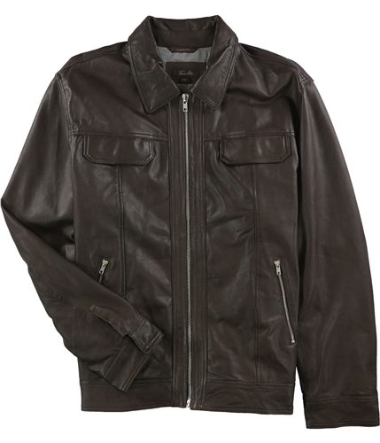 Tasso Elba Mens Leather Motorcycle Jacket darkbrown 2XL