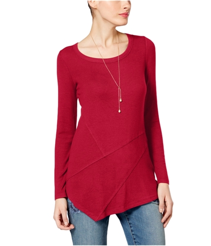 I-N-C Womens Asymmetrical Ribbed Pullover Blouse realred L