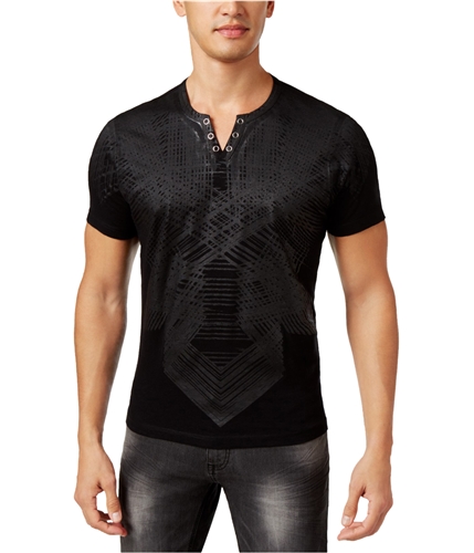 I-N-C Mens Textured Palm Basic T-Shirt deepblack M