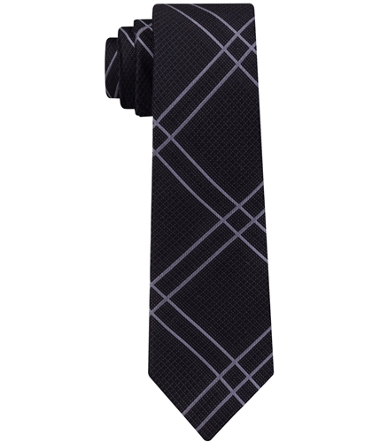 DKNY Mens Linear Plaid Slim Self-tied Necktie black One Size