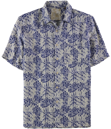 Tasso Elba Mens Tropical Silk Button Up Shirt ceruleanblue S