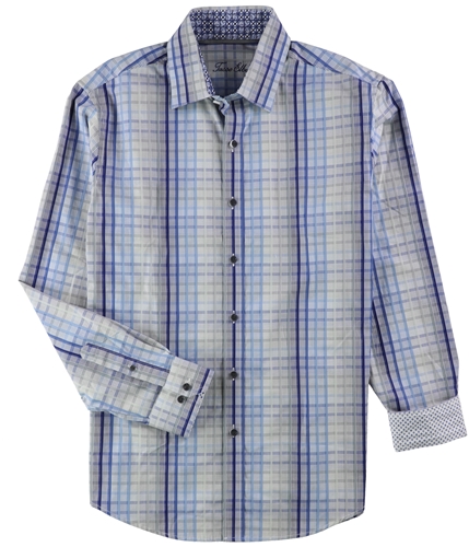 Tasso Elba Mens Sateen Plaid Button Up Shirt bluecombo S
