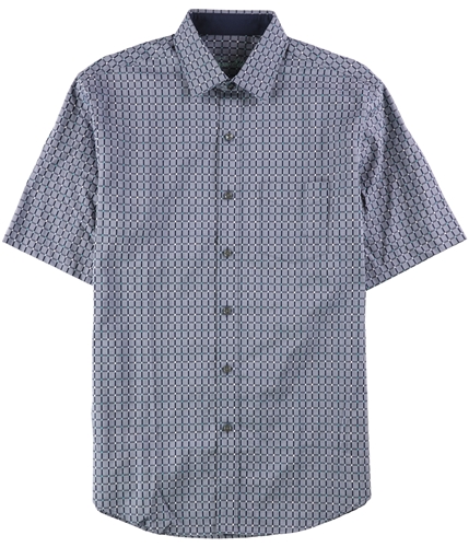 Tasso Elba Mens Grid-Pattern Button Up Shirt navycombo S