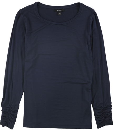 Alfani Womens Ruched Sleeve Basic T-Shirt darkblue XS