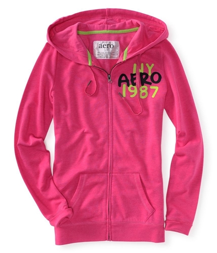 Aeropostale Womens Ny Aero 1987 Zip Up Hoodie Sweatshirt pink66 XS