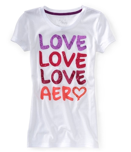 Aeropostale Womens Love Rhinestone Graphic T-Shirt bleach M