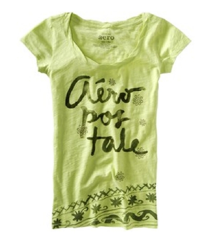 Aeropostale Womens Flowered Embroidered Graphic T-Shirt honeydewgreen XS