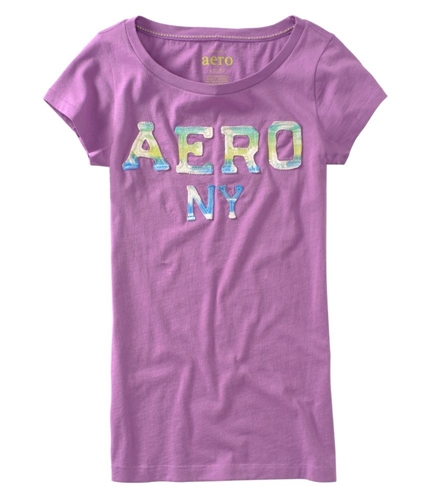 Aeropostale Womens Embroidered Aero Ny Graphic T-Shirt plumda S