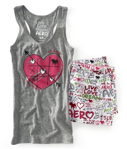 Aeropostale Womens Hearts Dorm Tank Boxers Set Pajama Sleep T-shirt 052 XS