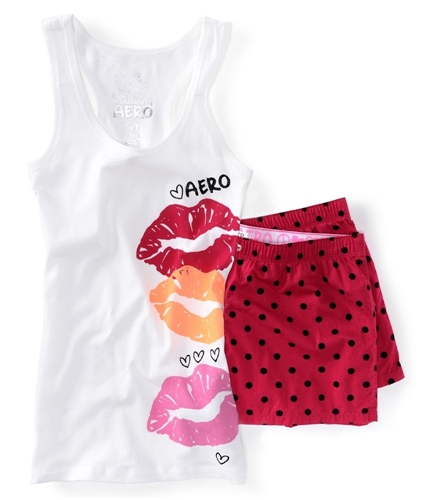 Aeropostale Womens Lips Dorm Tank Boxers Set Pajama Sleep T-shirt 102 XS