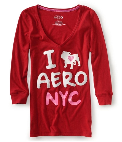 Aeropostale Womens I <3 Aero Nyc V-neck Graphic T-Shirt redcla XS