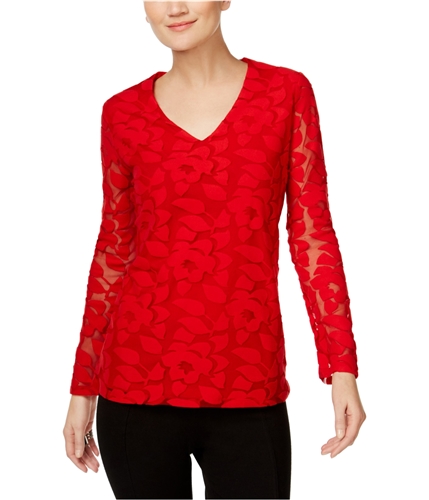 I-N-C Womens Burnout Illusion Knit Blouse realred XS