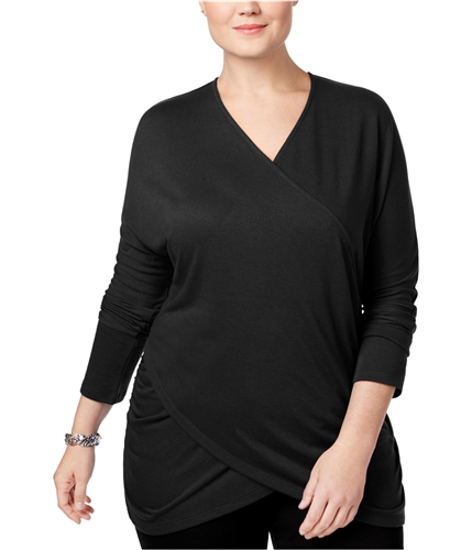 I-N-C Womens Draped Knit Blouse deepblack 0X