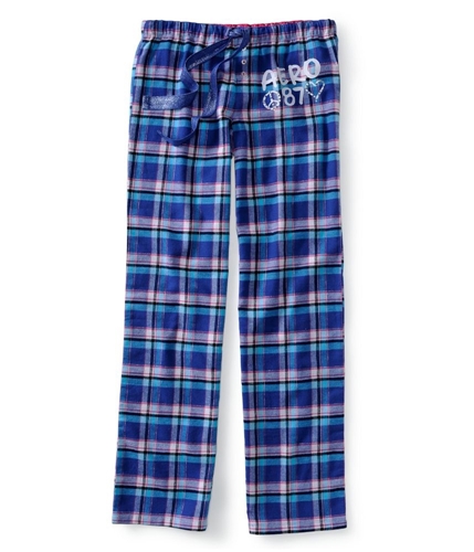 Aeropostale Womens Fleece Plaid Pajama Lounge Pants ltblue XXS/34