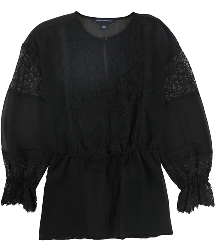 French Connection Womens Lace Peplum Blouse black S