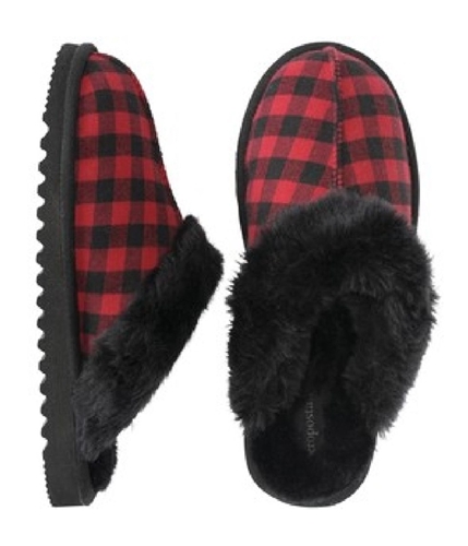 Aeropostale Womens Plaid Fur Scuff Slippers cherryred S
