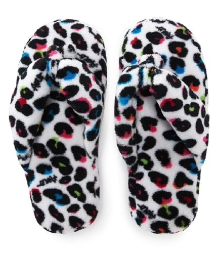 Aeropostale Womens Leopard Print Fleece Thongs Flip Flop Slippers multi9 S