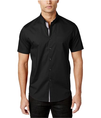 I-N-C Mens Larento Stretch Button Up Shirt black S