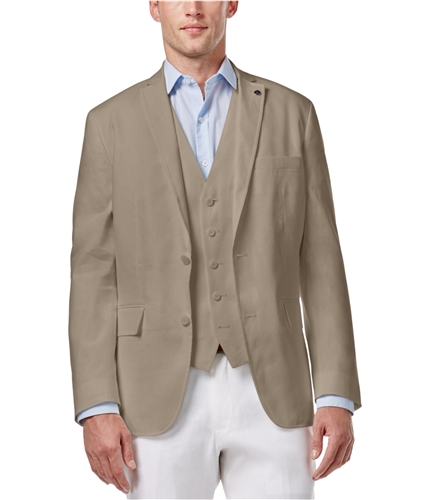 I-N-C Mens Stretch Linen Two Button Blazer Jacket tiramisu S