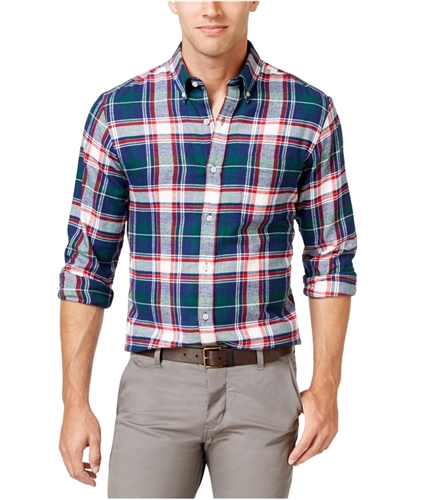 John Ashford Mens Big & Tall Plaid Button Up Shirt cityblue S