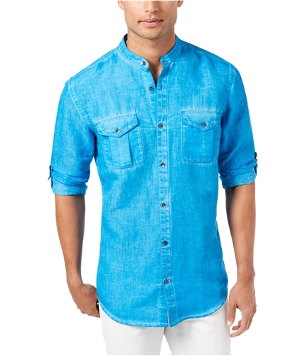 I-N-C Mens Roll-Tab Button Up Shirt blueaster S